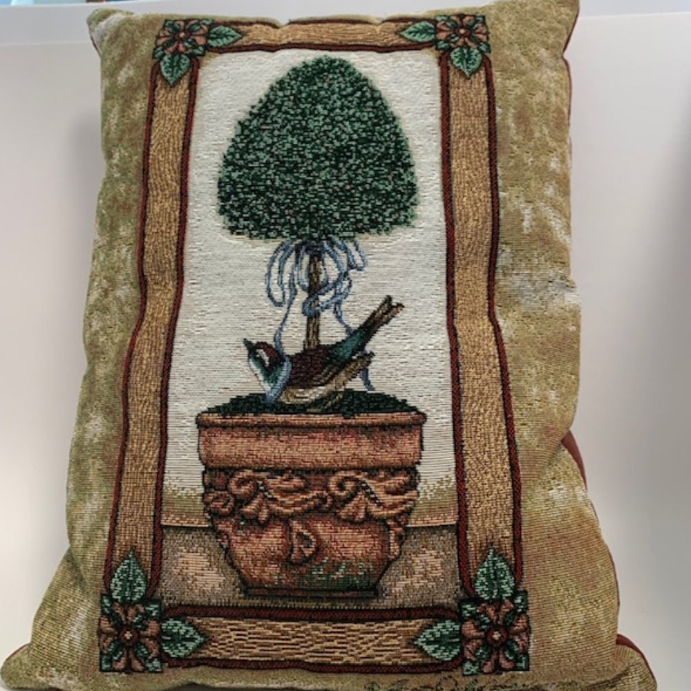Topiary Tree Bird Tapestry Pillow - Picture 1 of 4